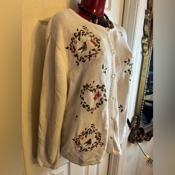 VTG National Wildlife Federation Floral White Cardigan -size XL - Button Down - Picture 5 of 9